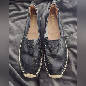 Joy & Mario Black Laser Cut Espadrille Flats Sz 8.5